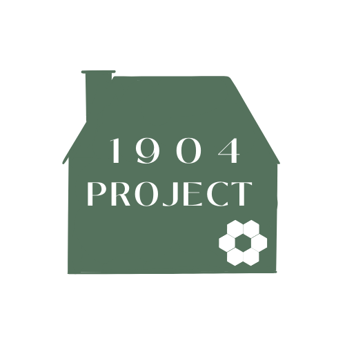 Logo of Green house with 1904 Project in white text. Hexagon made of hexagons at bottom corner of house.